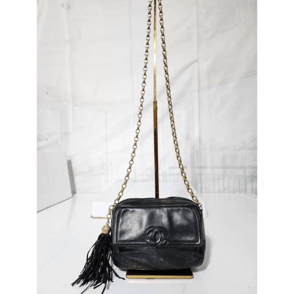 Authentic Chanel Lambskin Vintage Mini Fringe Camera Bag Black - Picture 1 of 15